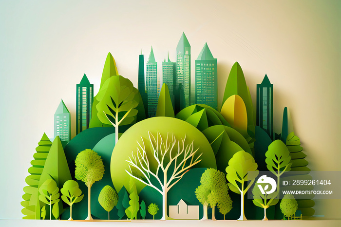 Green eco friendly city and urban forest landscape abstract