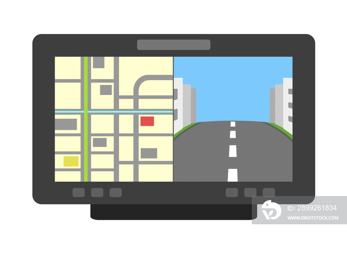 カーナビに映る地図と街並み