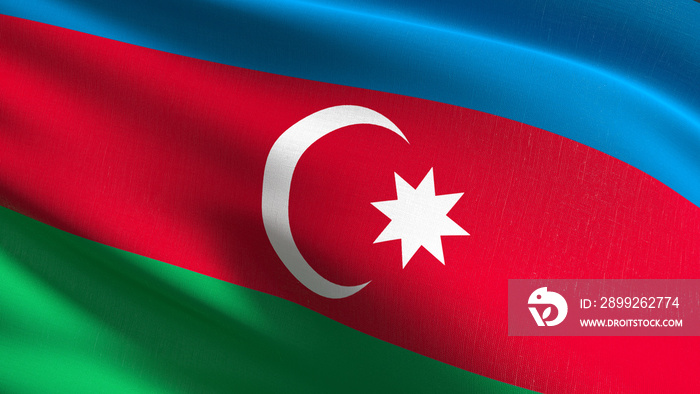 Azerbaijan national flag blowing in the wind isolated. Official patriotic abstract design. 3D rendering illustration of waving sign symbol.