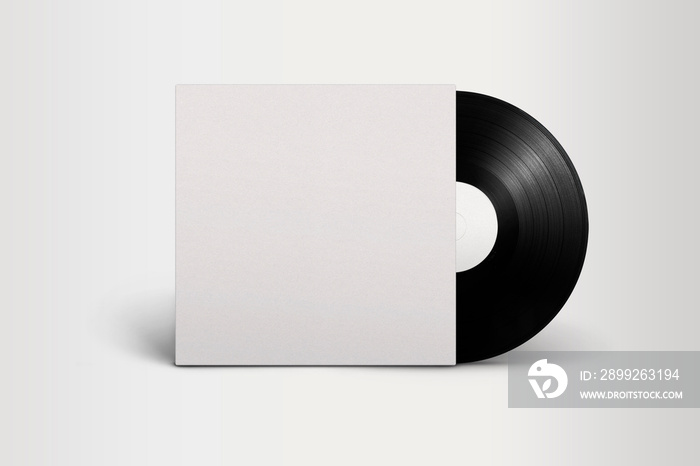 Empty blank vinyl record with cover Mock up isolated on a grey background. 3d rendering.