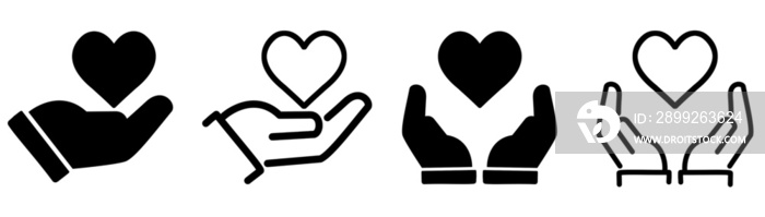 Care icons set on transparent background. Hand holding hearts showing sign of care icons set. PNG image.