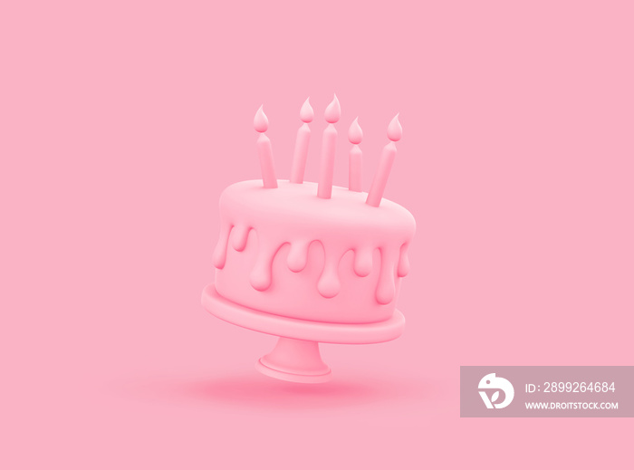 Pink birthday cake with candles on pastel pink background. Clipping path included