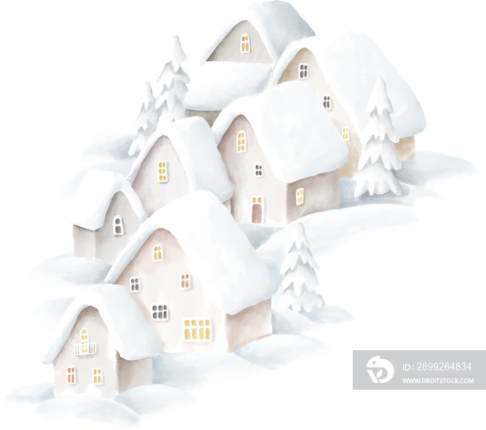 Cute winter town illustration