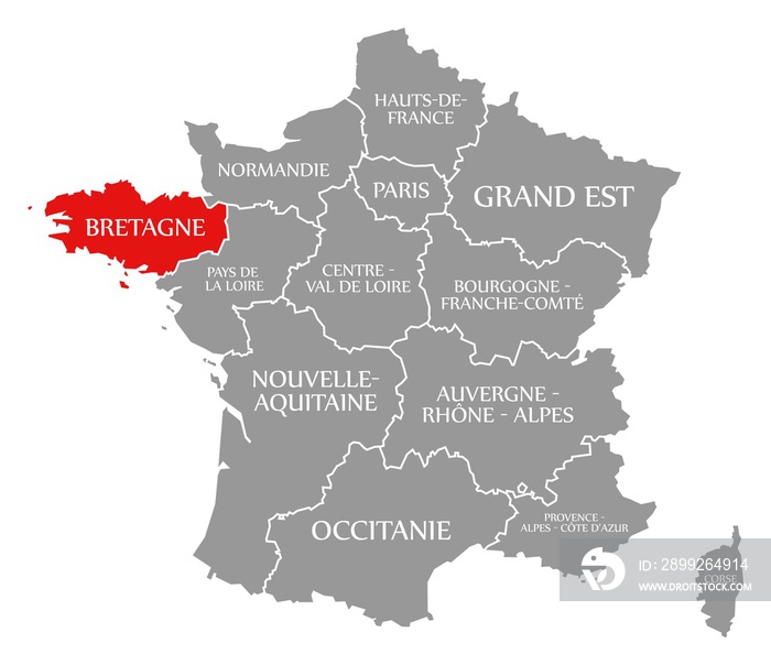 Bretagne red highlighted in map of France