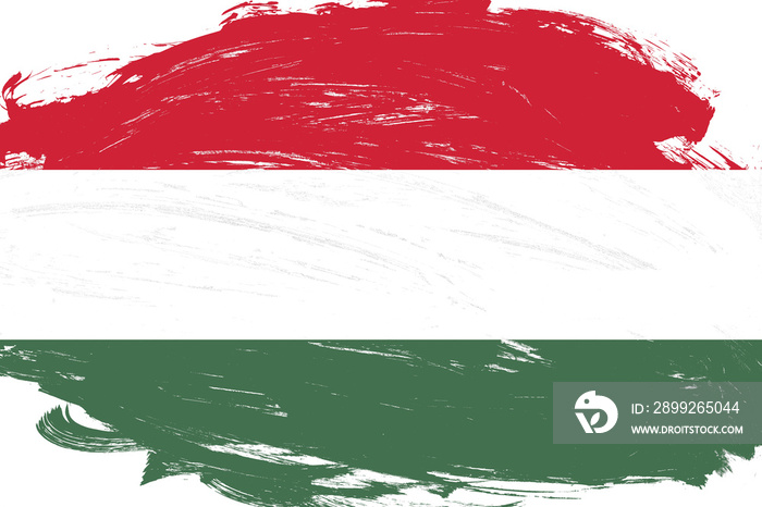 Distressed stroke brush painted hungary flag on white background