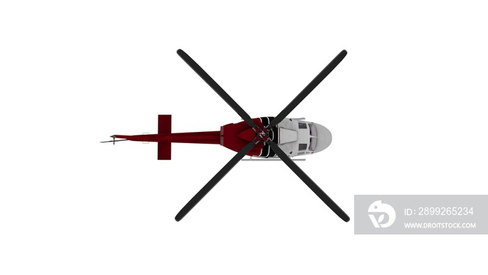 Helicopter flight on white background. Top view. 3d rendering