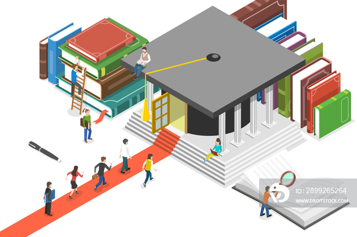 3D Isometric Flat  Conceptual Illustration of Higher Education