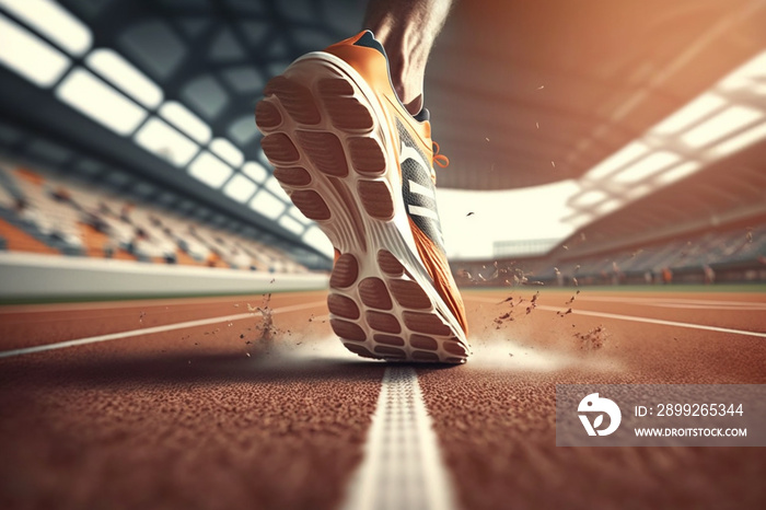 Runner jogging with running shoes, close up very detailed product advertisement illustration for sports marketing or educative purpose