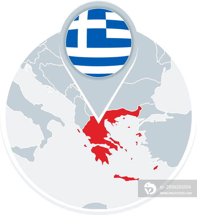 Greece map and flag, map icon with highlighted Greece