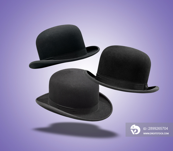 Floating Set of stylish black bowler hat