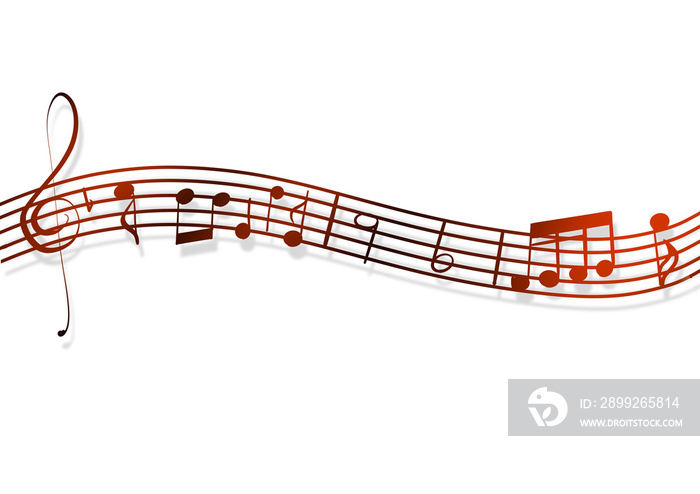 Sheet music, handmade illustration of a musical score with random notes, handmade illustration. PNG