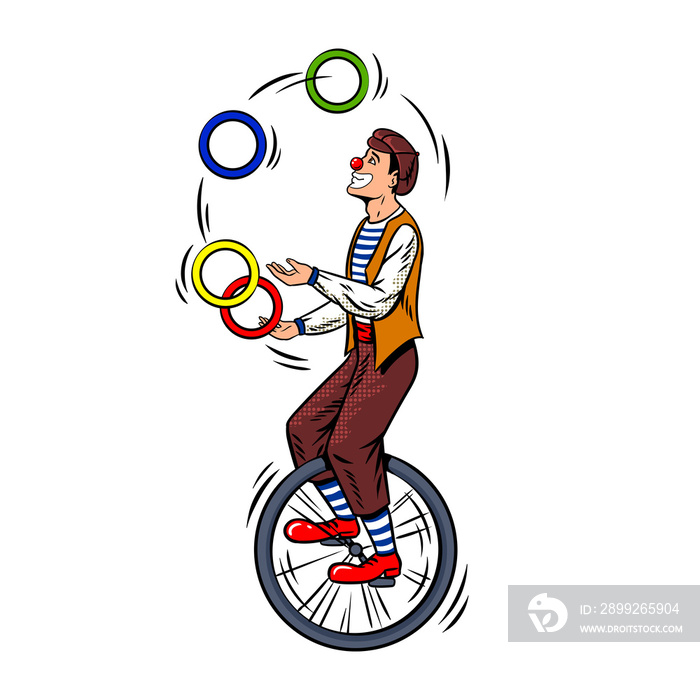 Circus juggler on unicycle pop art PNG illustration with transparent background