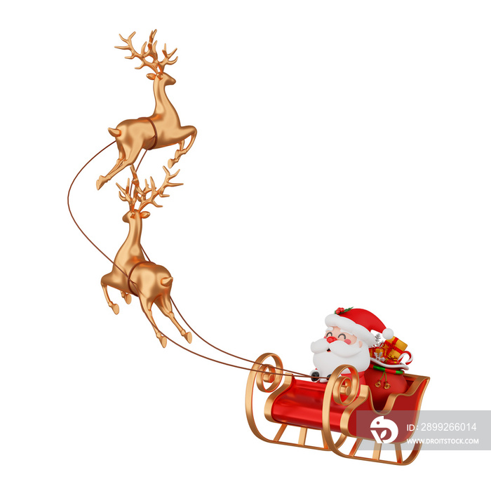 Santa Claus on sleigh with reindeer isolated 3d render