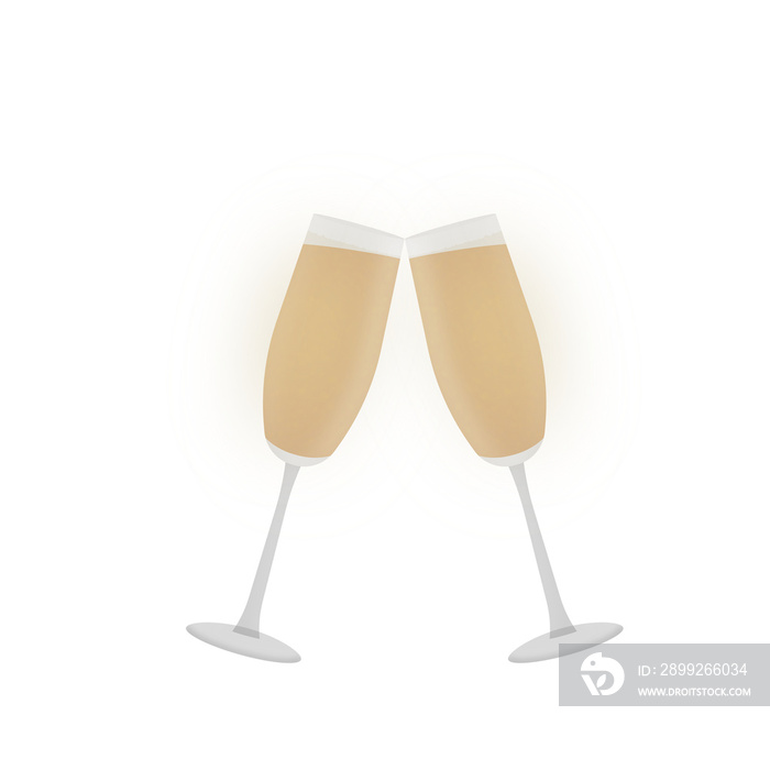 two champagne glasses for party or celebration festival , png white background