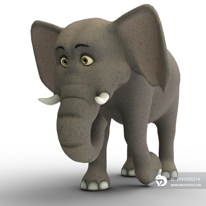 3D-illustration of a cute and funny adult cartoon elephant found something