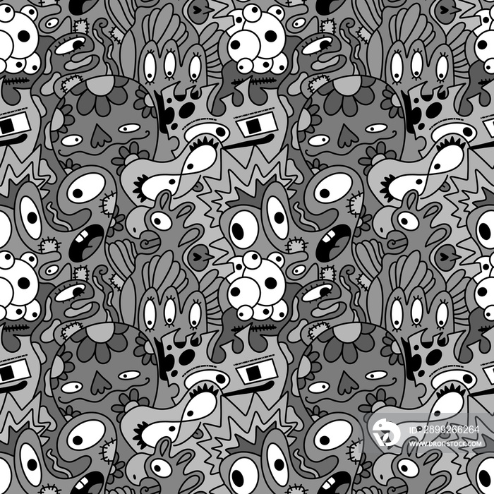 Cartoon seamless monster alien pattern for kids clothes print and wrapping paper and fabrics and linens