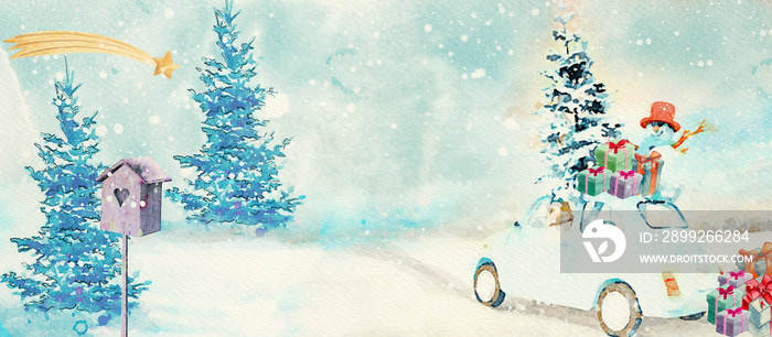 Christmas time. Watercolor banner.