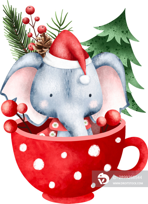 cute elephant in cup with Christmas ornaments