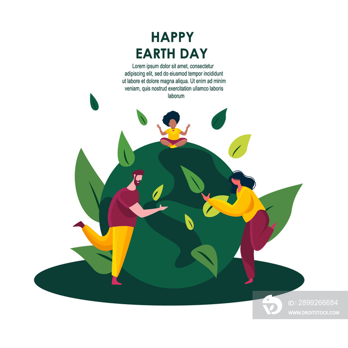 Happy Earth Day International Holiday.Loving People, African Child Hug Globe,Care of Planet.Save Healthy Nature.Environment Friendly,Ecology Support