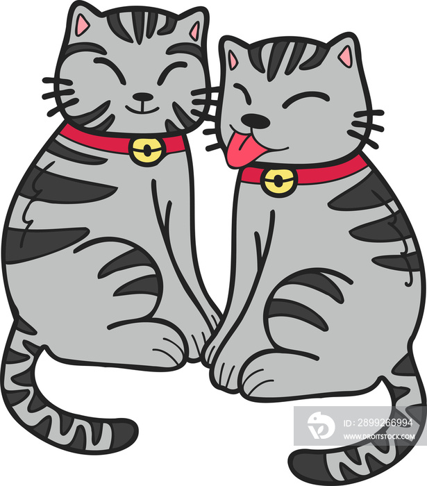 Hand Drawn cute striped cat smile illustration in doodle style
