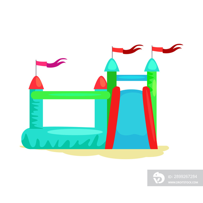 Inflatable castle . Bouncy castle, playground, amusement park. Childhood concept. illustration can be used for topics like entertainment, leisure, festival