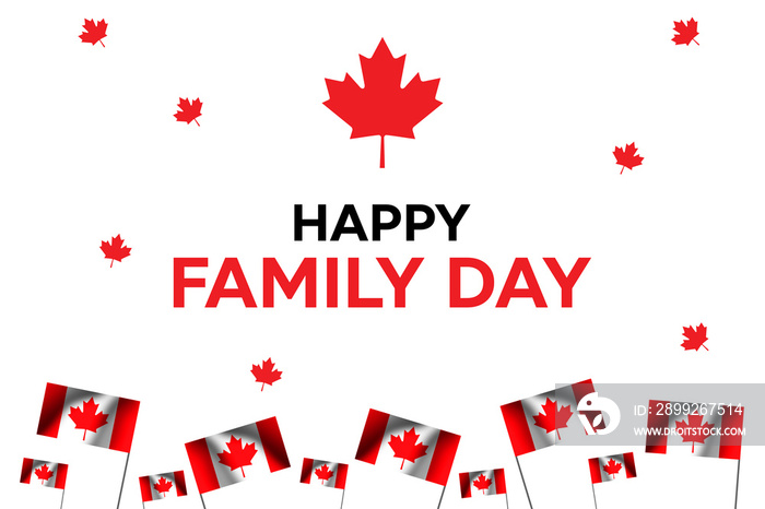 Happy Family Day Canada Abstract Background with Red Leaf Sign. Canada Waving Flags family day wallpaper