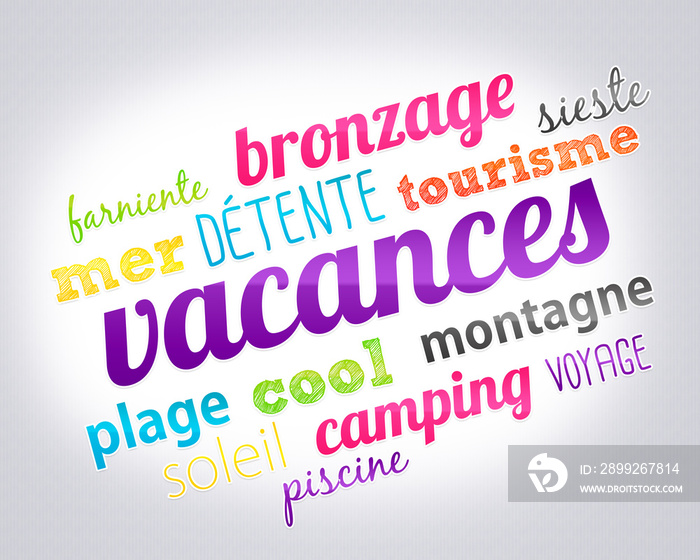 Mot Vacances (Nuage de mots-clés en français)