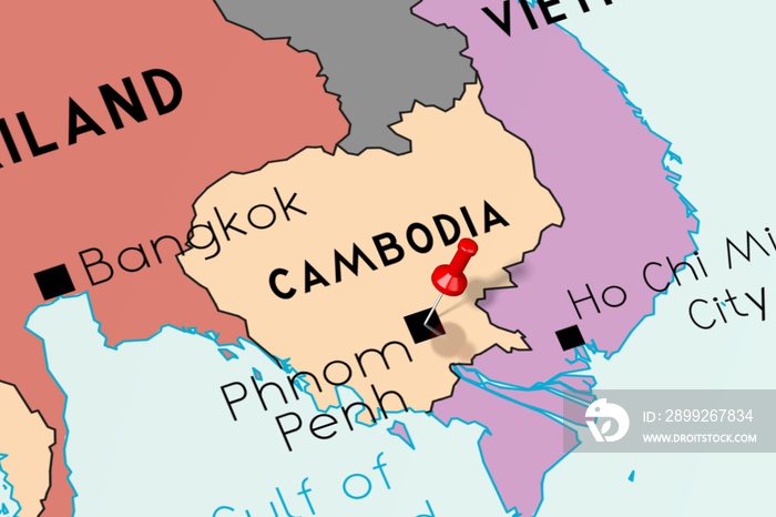 Cambodia, Phnom Penh - capital city, pinned on political map