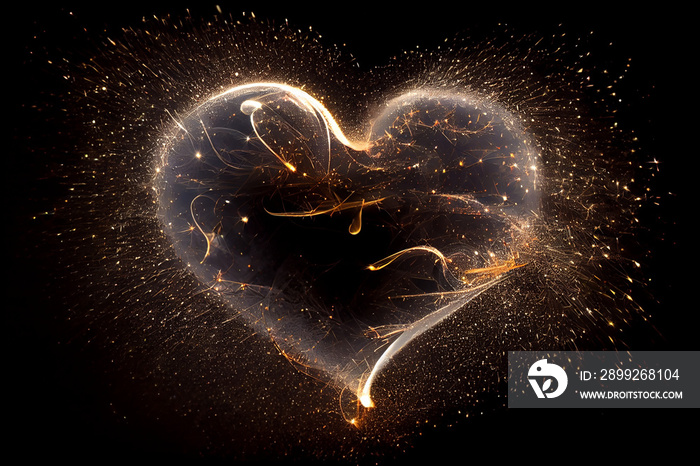 abstract effect light in black background. beautiful sparkle bright light in heart shape.