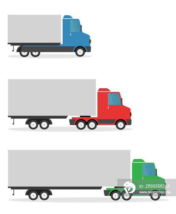 America semi trailer truck abstract illustration on transparent background. Flat illustration view from side.