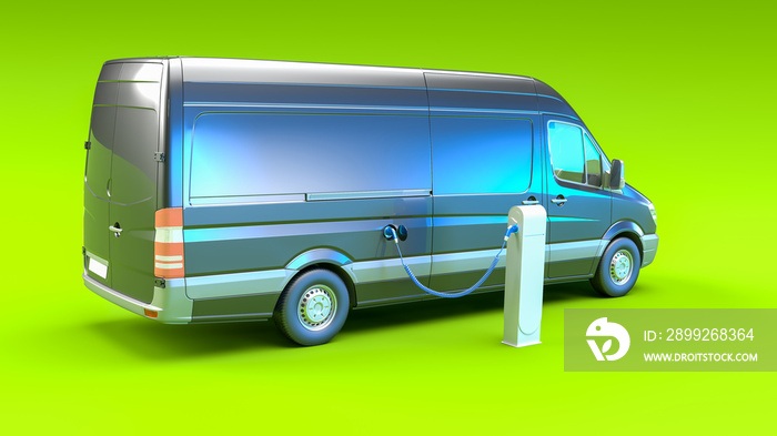 Electric van at charging station gray