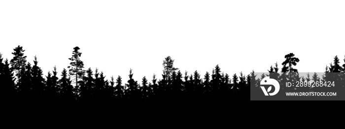 Seamless, wide silhouette of tree and forest peaks - transparent background