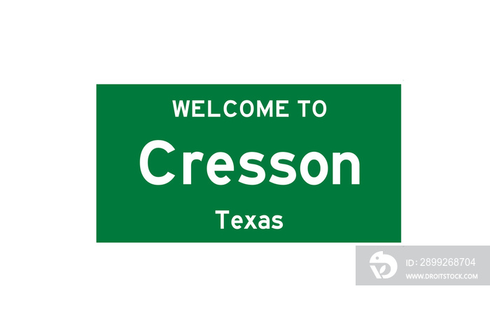 Cresson, Texas, USA. City limit sign on transparent background.