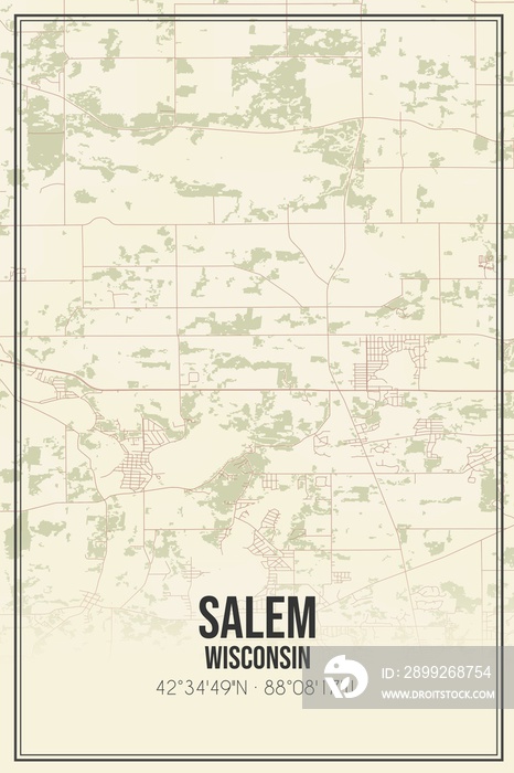 Retro US city map of Salem, Wisconsin. Vintage street map.