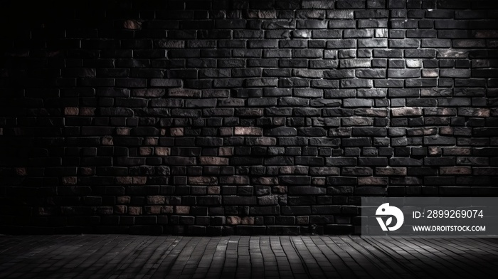 Black brick wall dark background for design. Al generated