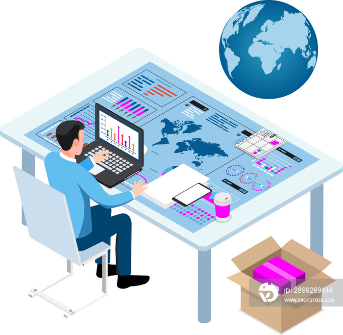 3D isometric Global logistics network concept with Transportation operation service, Export, Import, Cargo, Air, Road, Maritime delivery. PNG illustration