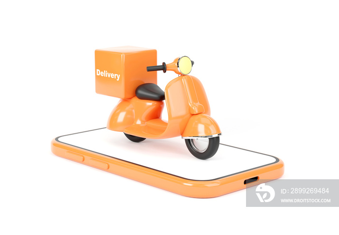 3D illustration, Delivery service scooter with delivery trunk isolated on white background