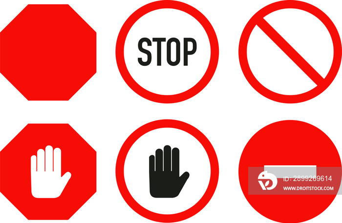 Stop traffic icon. Restrictive and warning signs. Isolated on white background. Set of stop motion icons in flat style. Vector illustration