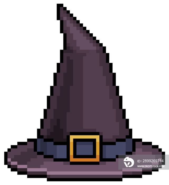 Pixel art halloween witch hat icon for 8bit game on white background