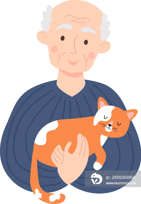 Happy elderly man with cat