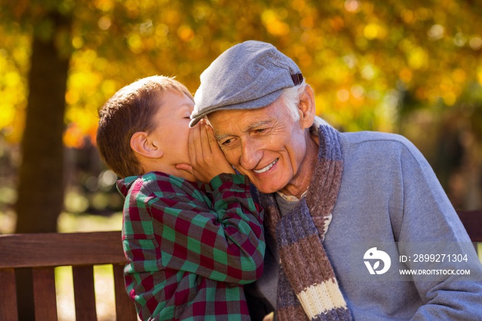 Grandson whispering to grandfather