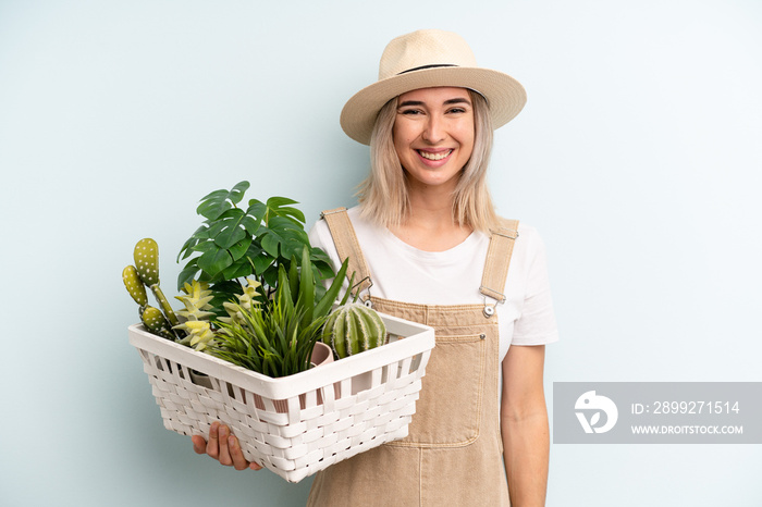 pretty young adult woman gardering with plants