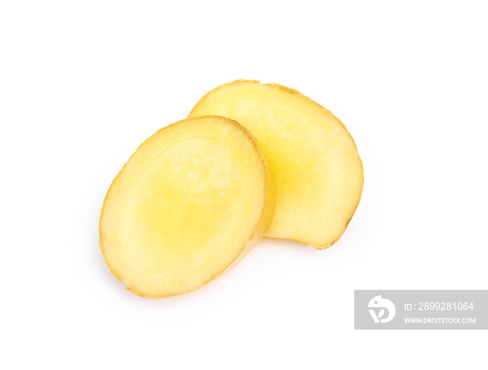 Fresh ginger root with sliced on white background for herb and medical product concept