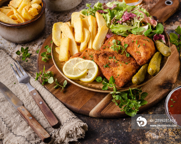 Original schnitzel with homemade french fries