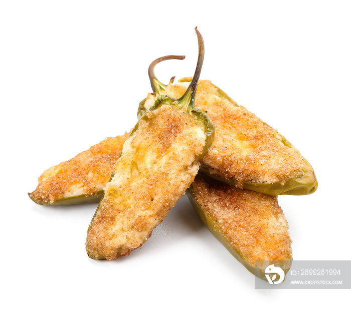 Delicious homemade jalapeno poppers on white background