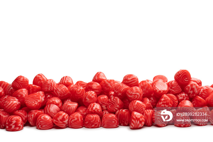 Red round tasty gummy candies islolated on a white background.