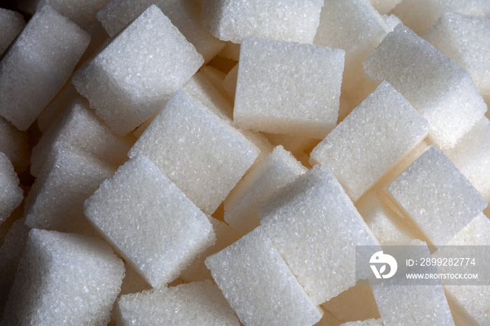 White Sugar cubes background image top view