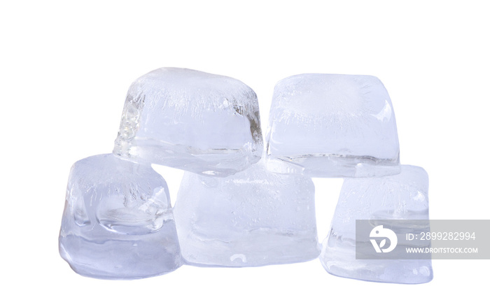 Five ice cubes, stacked. Isolated.