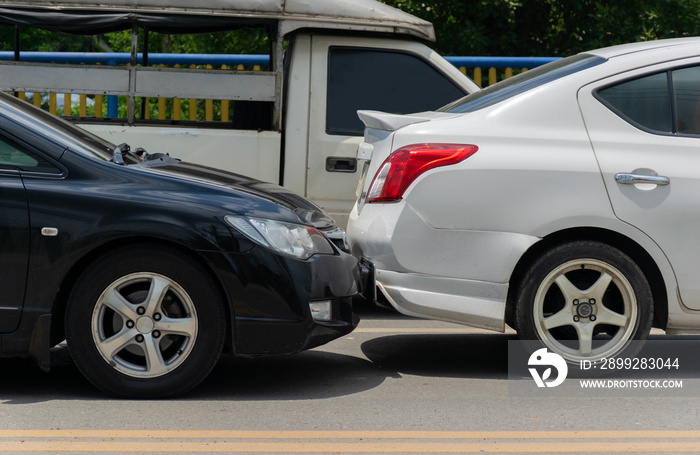 Car crash from car accident on the road in wait insurance.