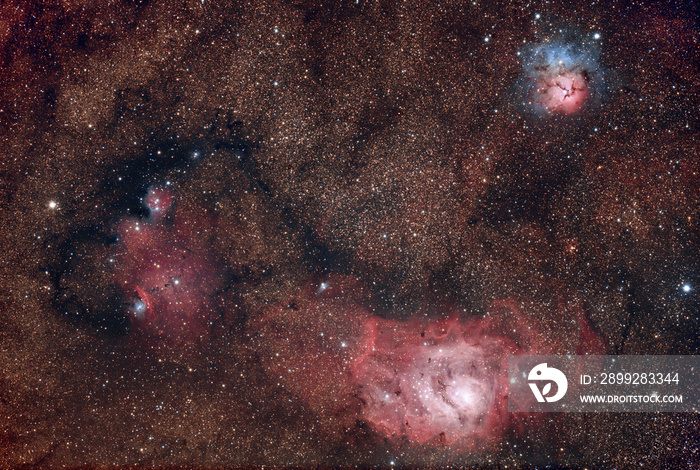 Nebulosa Laguna M8 e Trifida M20 nella costellazione del Sagittario